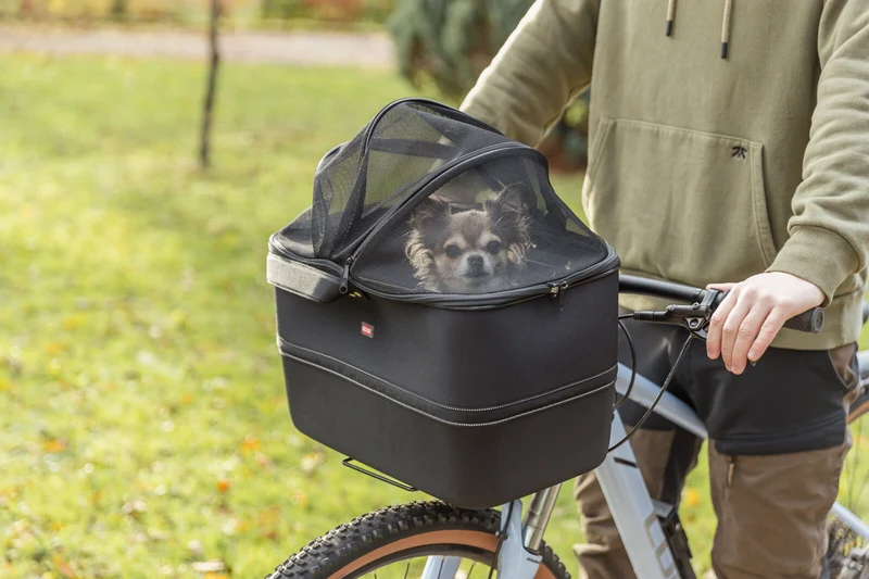 Hundefahrradkorb vorne mit Netzhaube und Regenhaube
