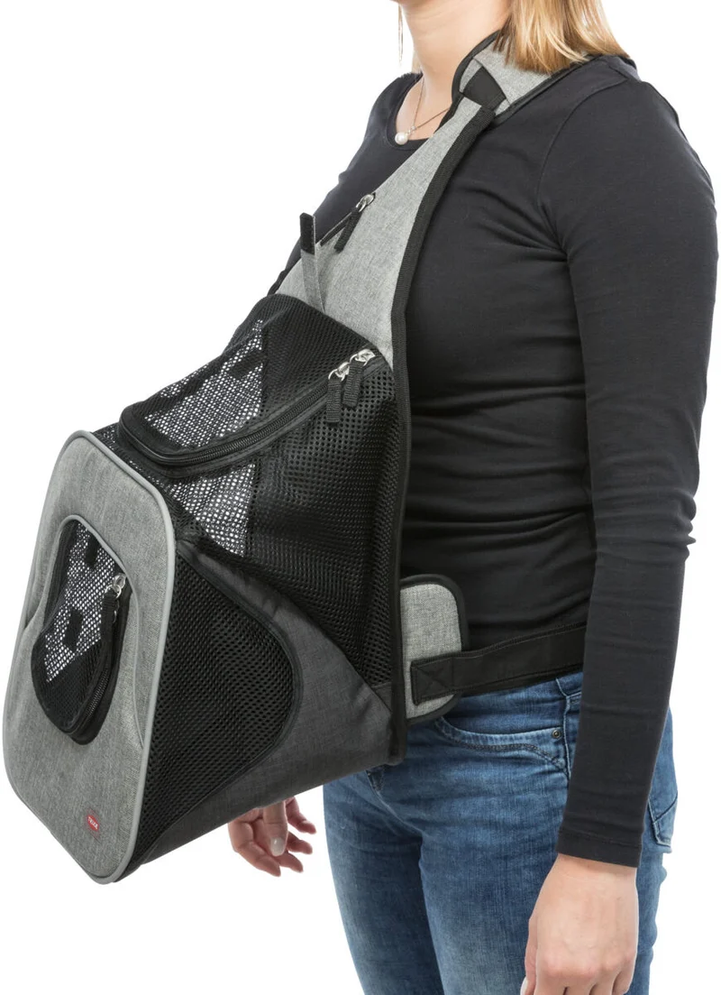 Luftdurchlässiger Cross-Body Hundetragerucksack Fronttasche Savina aus Mesh-Gewebe mit Taillengurt