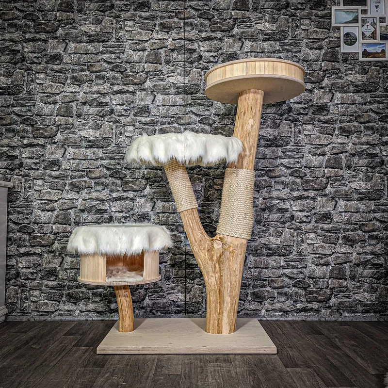 Naturkratzbaum 2849 Kratzbaum Natur Holz Design 132 cm hoch Katzenbaum