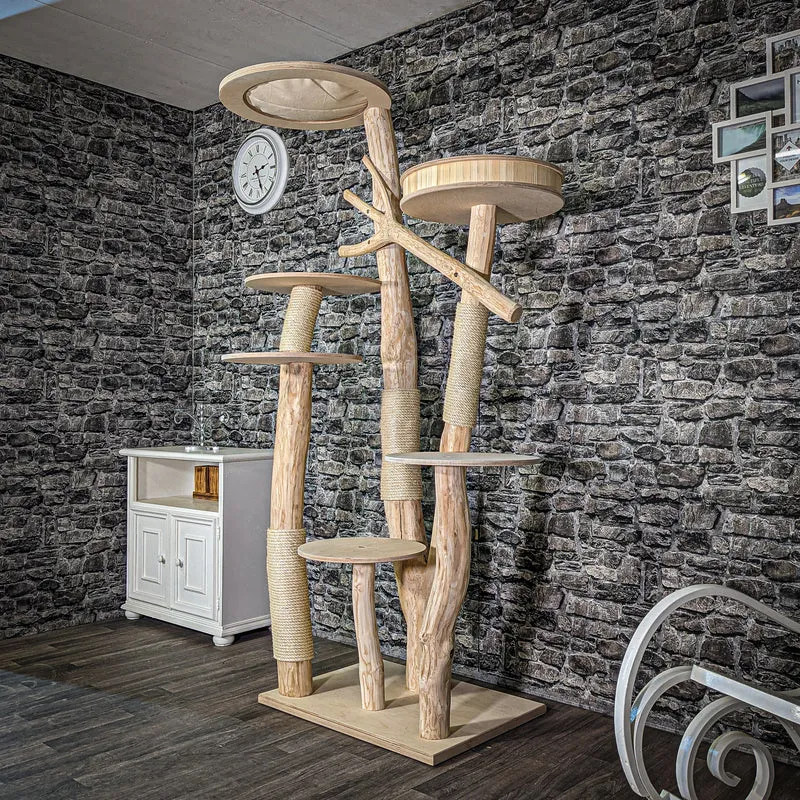 Naturkratzbaum 2824 Kratzbaum Natur Holz Design 204 cm hoch Katzenbaum