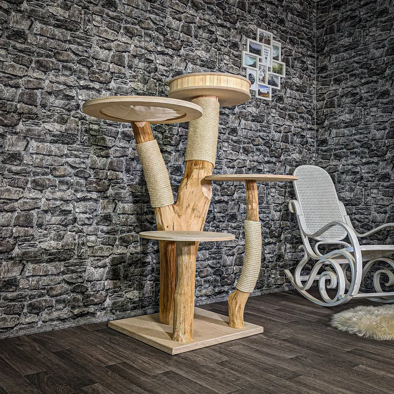 Naturkratzbaum 142 cm hoch Kratzbaum Natur Holz Design 2937 Katzenbaum