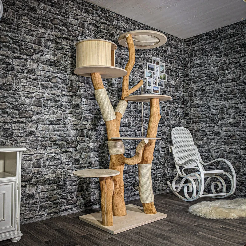 Naturkratzbaum 205 cm hoch Kratzbaum Natur Holz Design 2932 Katzenbaum