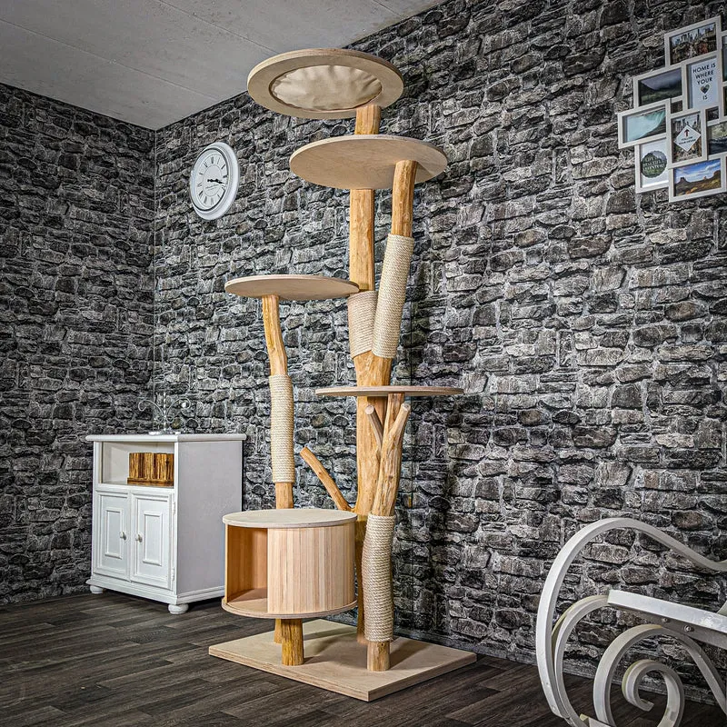 Naturkratzbaum 210 cm hoch Kratzbaum Natur Holz Design 2900 Katzenbaum