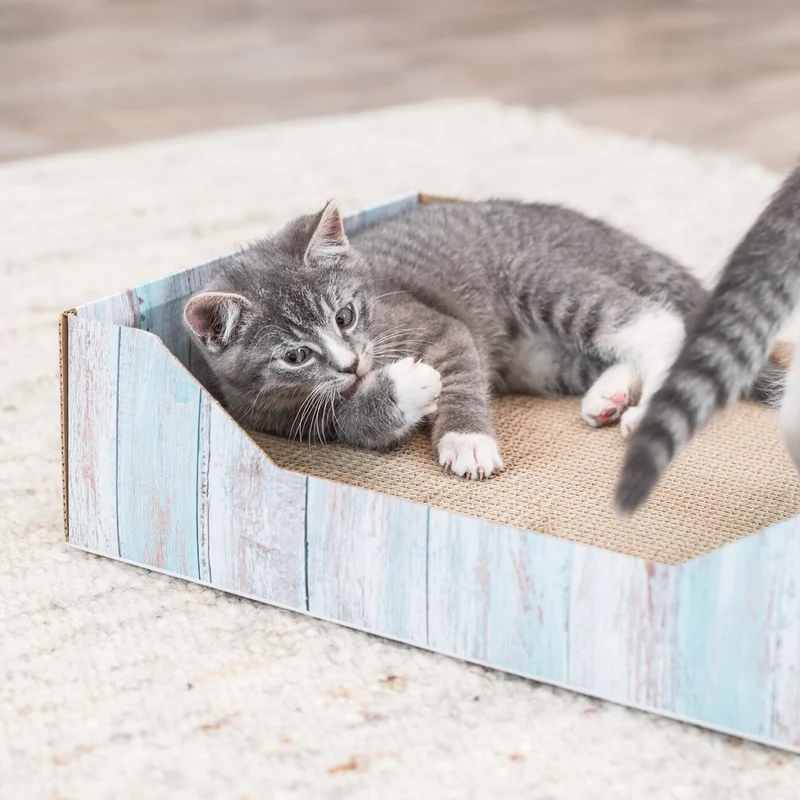 Katzen Kratzbett in bunter Holzoptik