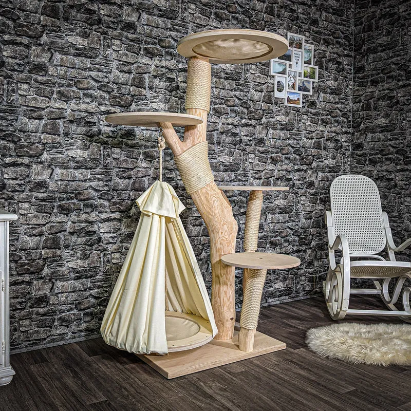 Naturkratzbaum 165 cm hoch Kratzbaum Natur Holz Design 2624 Katzenbaum