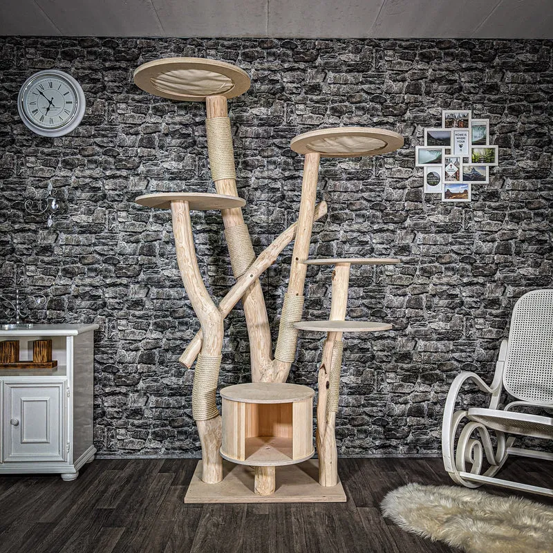 Naturkratzbaum 208 cm hoch Kratzbaum Natur Holz Design 2621 Katzenbaum