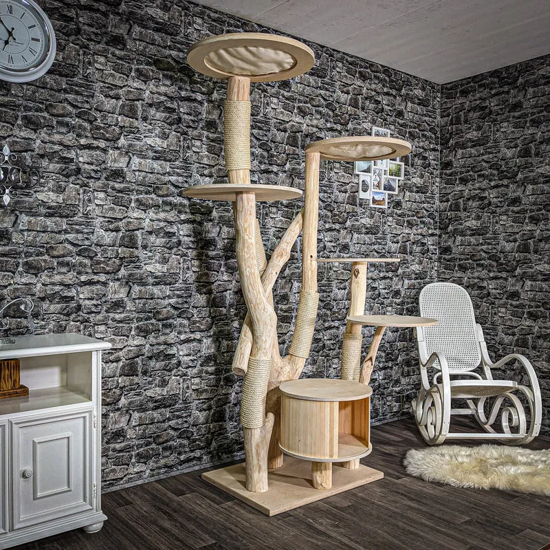 Naturkratzbaum 208 cm hoch Kratzbaum Natur Holz Design 2621 Katzenbaum
