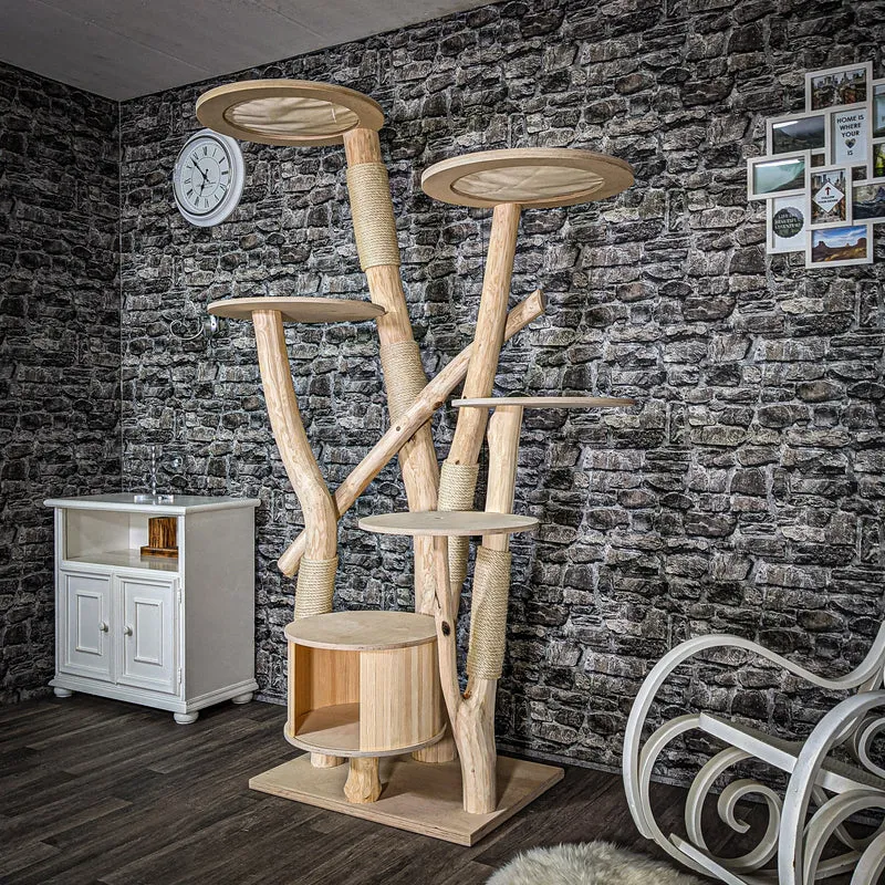 Naturkratzbaum 208 cm hoch Kratzbaum Natur Holz Design 2621 Katzenbaum