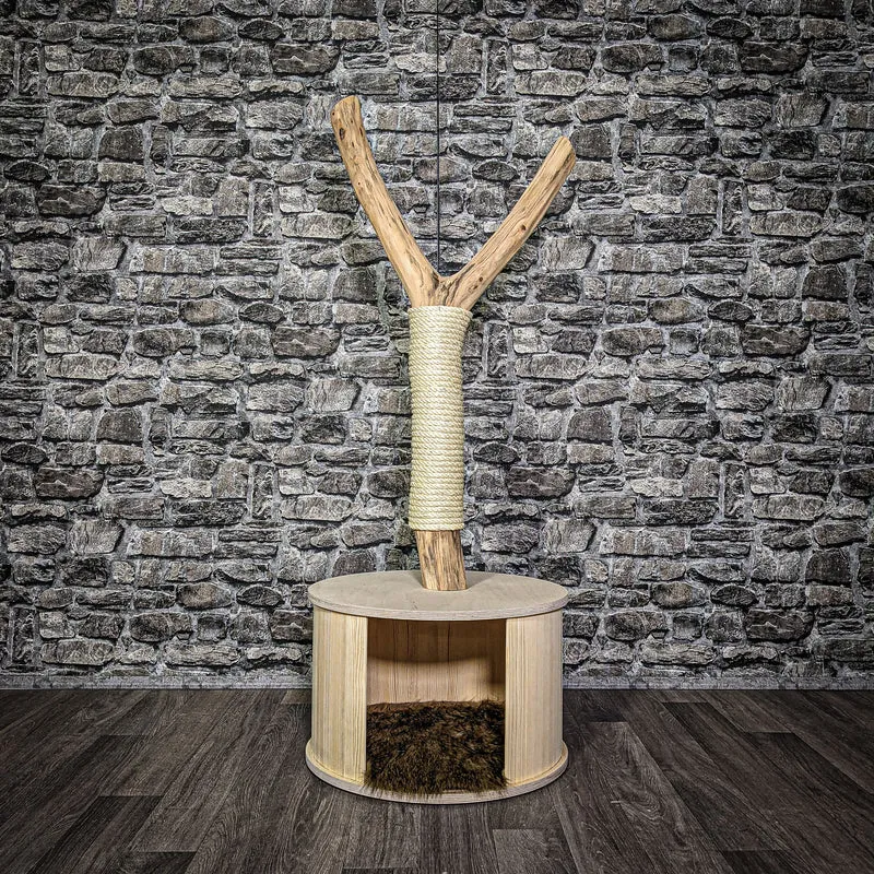 Katzenhäuschen 118 cm hoch 45 cm Durchmesser Natur Holz Design Kratzbaum 2672 Naturkratzbaum