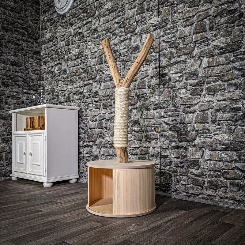 Katzenhäuschen 118 cm hoch 45 cm Durchmesser Natur Holz Design Kratzbaum 2672 Naturkratzbaum