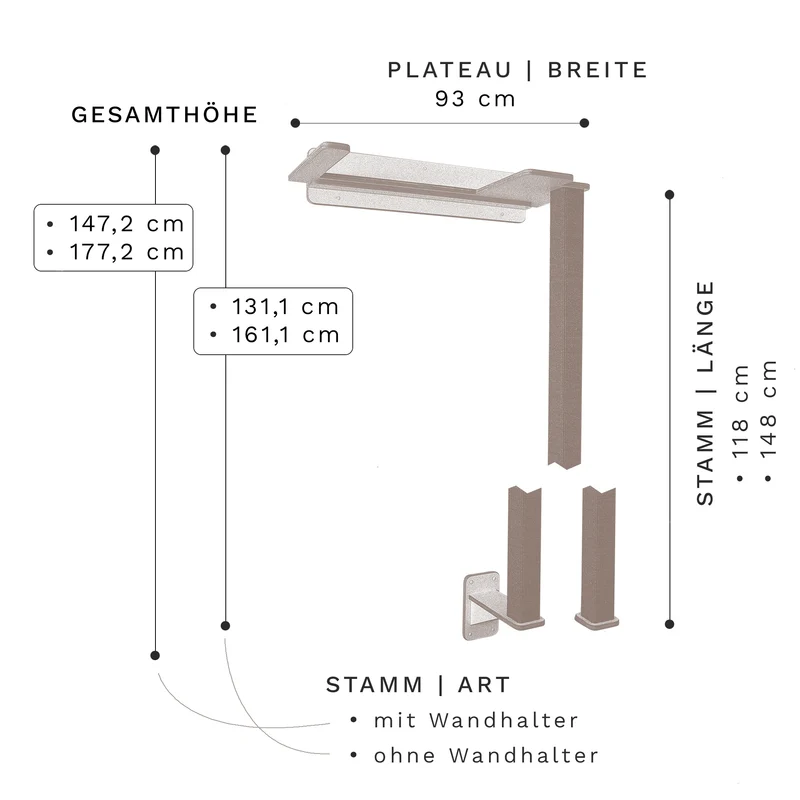 Cliffhänger | KLETTER-KRATZSTAMM mit HÄNGEMATTE aus Sisal für Katzen - Kratzsäule 118cm, 148cm
