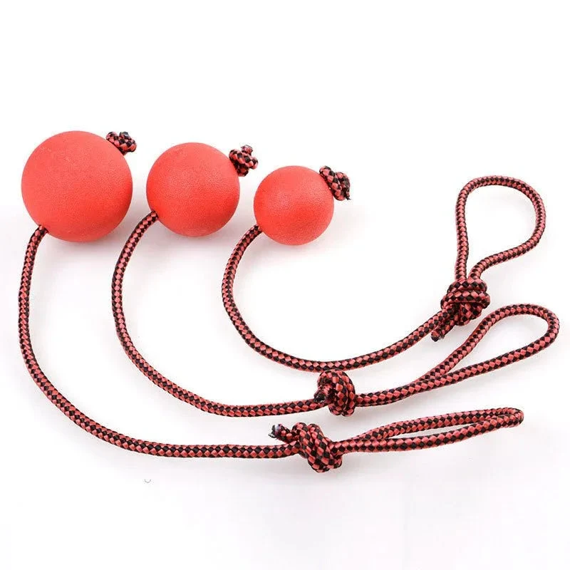 Bite Resistant Rubber Ball With Elastic Rope Dog Chew Toy