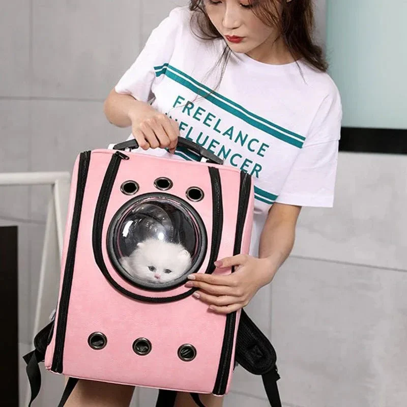 Leather Pet Dog Cat Backpack Carrier Capsule