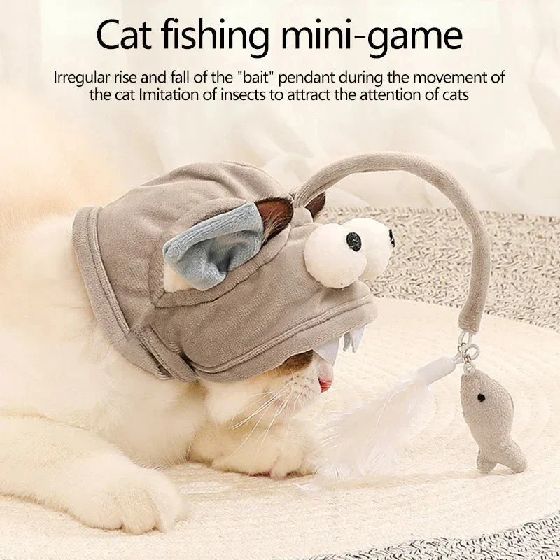 Cat Hat With Attached Feather Toy