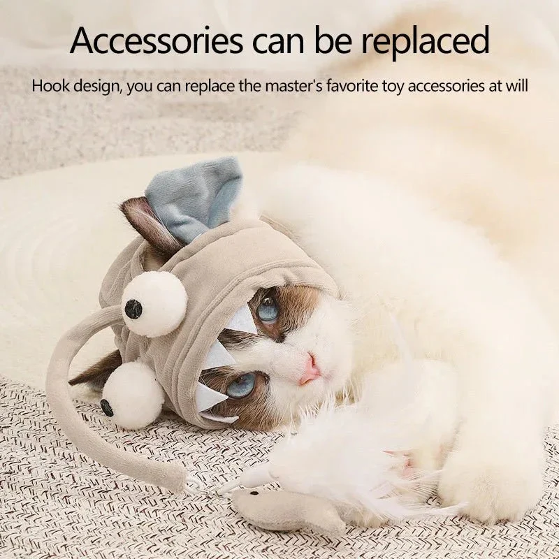 Cat Hat With Attached Feather Toy