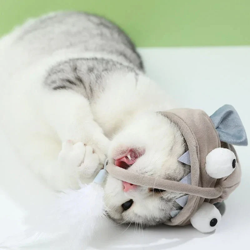 Cat Hat With Attached Feather Toy