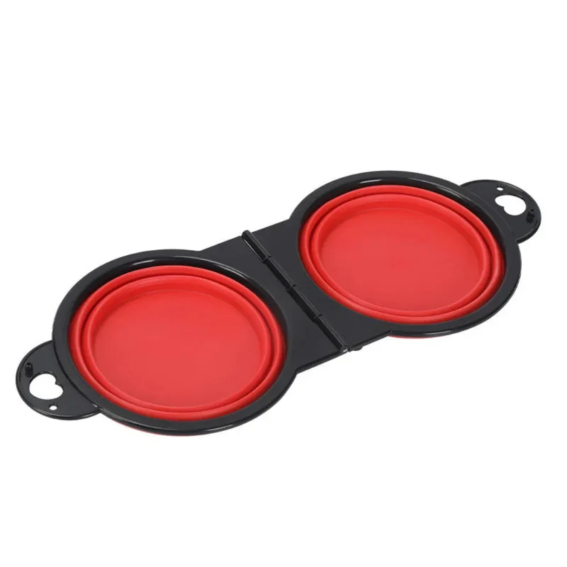 Portable Foldable Double Dog Silicone Feeding Pet Bowl