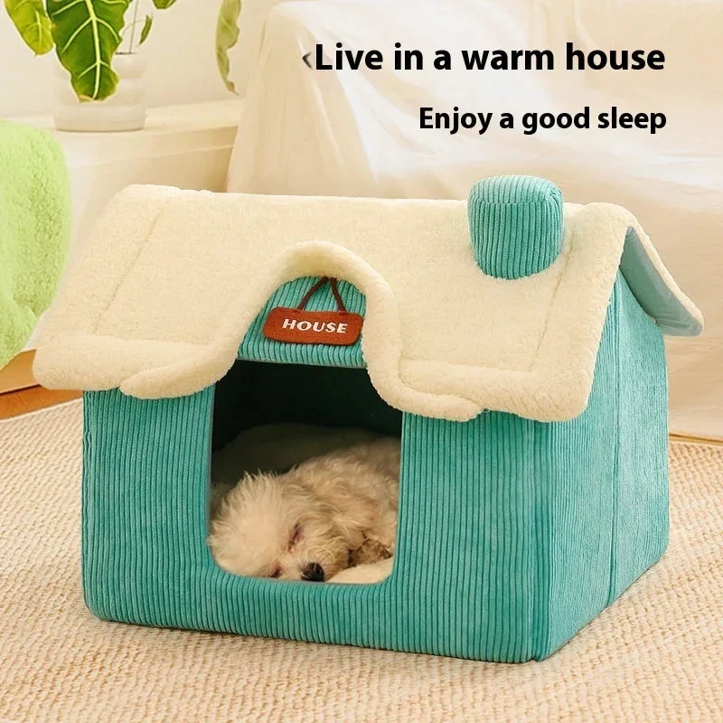 Creative Cute Cartoon Warm Pet Bed House And Plush Lawn With Multiple Dog Chew Toys