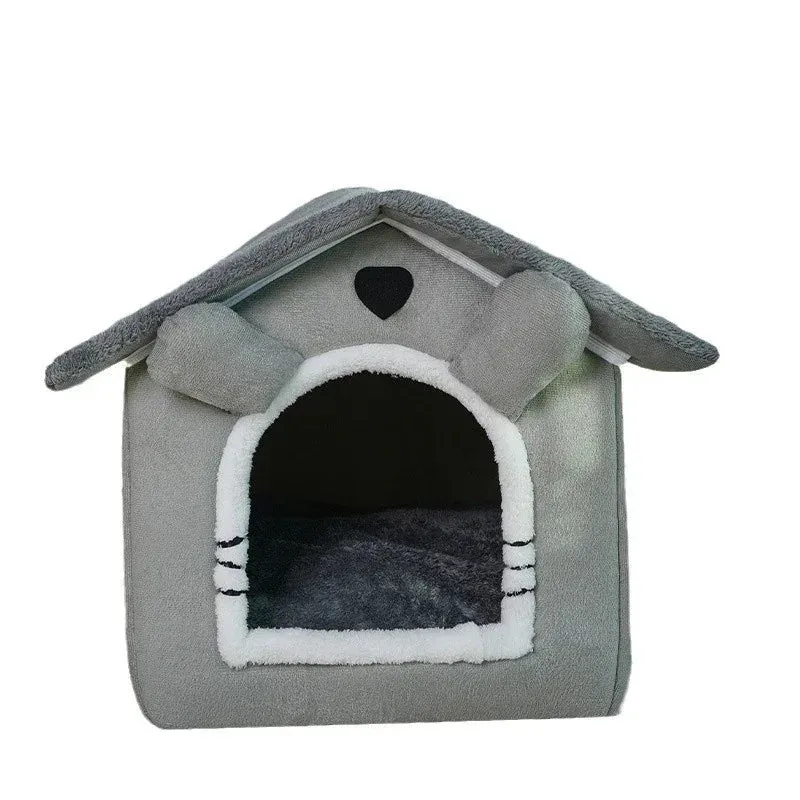 Cute Universal Pet Dog Cat House With Removable And Washable Pet Bed