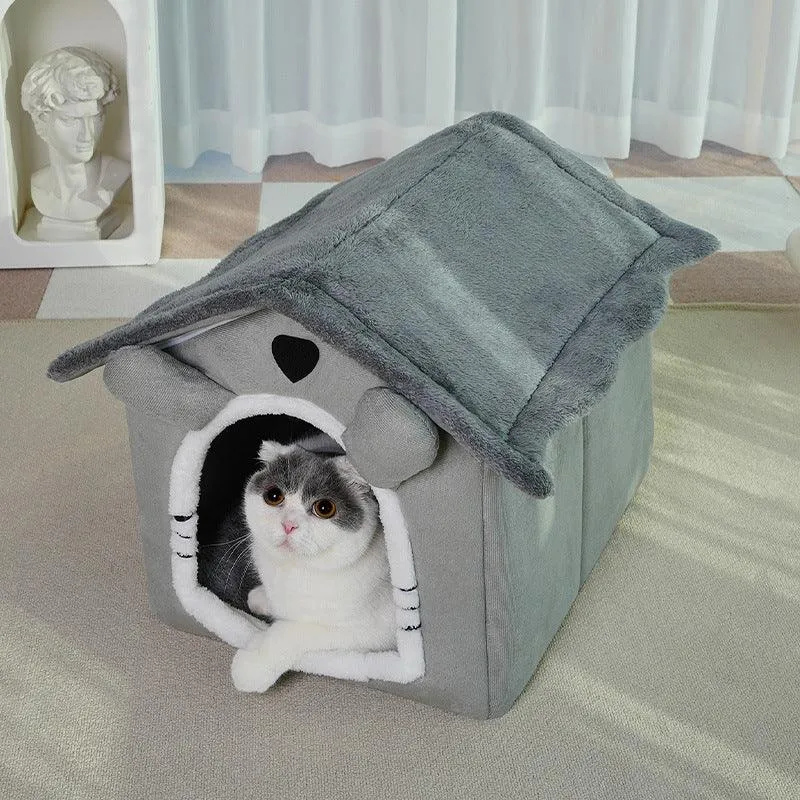 Cute Universal Pet Dog Cat House With Removable And Washable Pet Bed