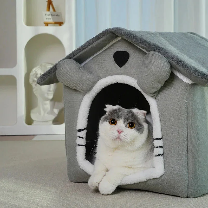Cute Universal Pet Dog Cat House With Removable And Washable Pet Bed