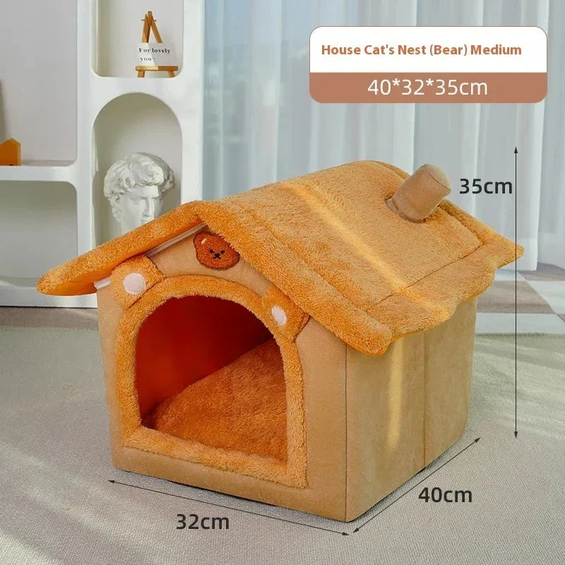Cute Universal Pet Dog Cat House With Removable And Washable Pet Bed