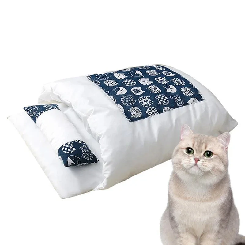 Cat Dog Pet Warm Cozy Cushion Bed With Blanket Design Pet Sleeping Bag