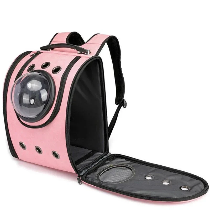 Leather Pet Dog Cat Backpack Carrier Capsule