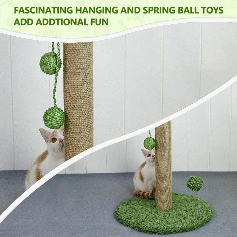 Cat Scratching Post Pole With Hanging Balls Toy