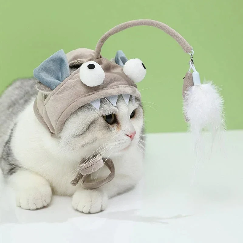 Cat Hat With Attached Feather Toy